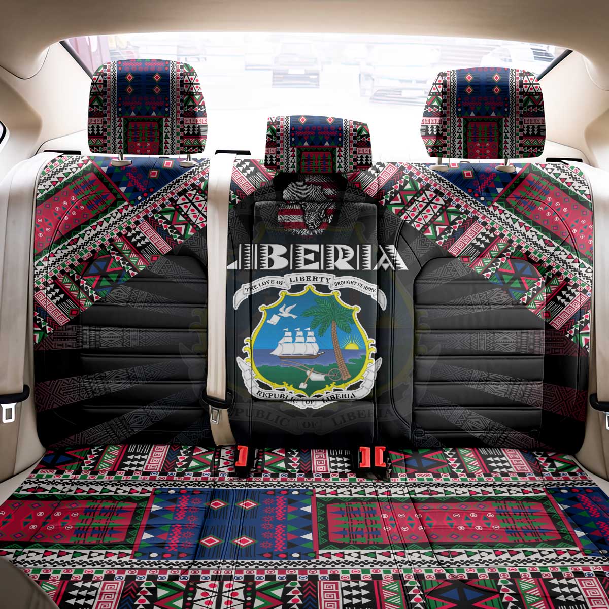 Liberia Roots Back Car Seat Cover African Pride in Fingerprint and Tribal Colors