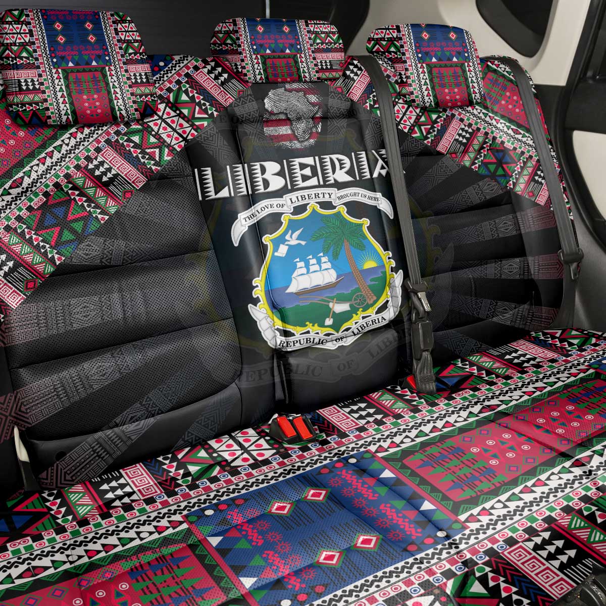 Liberia Roots Back Car Seat Cover African Pride in Fingerprint and Tribal Colors