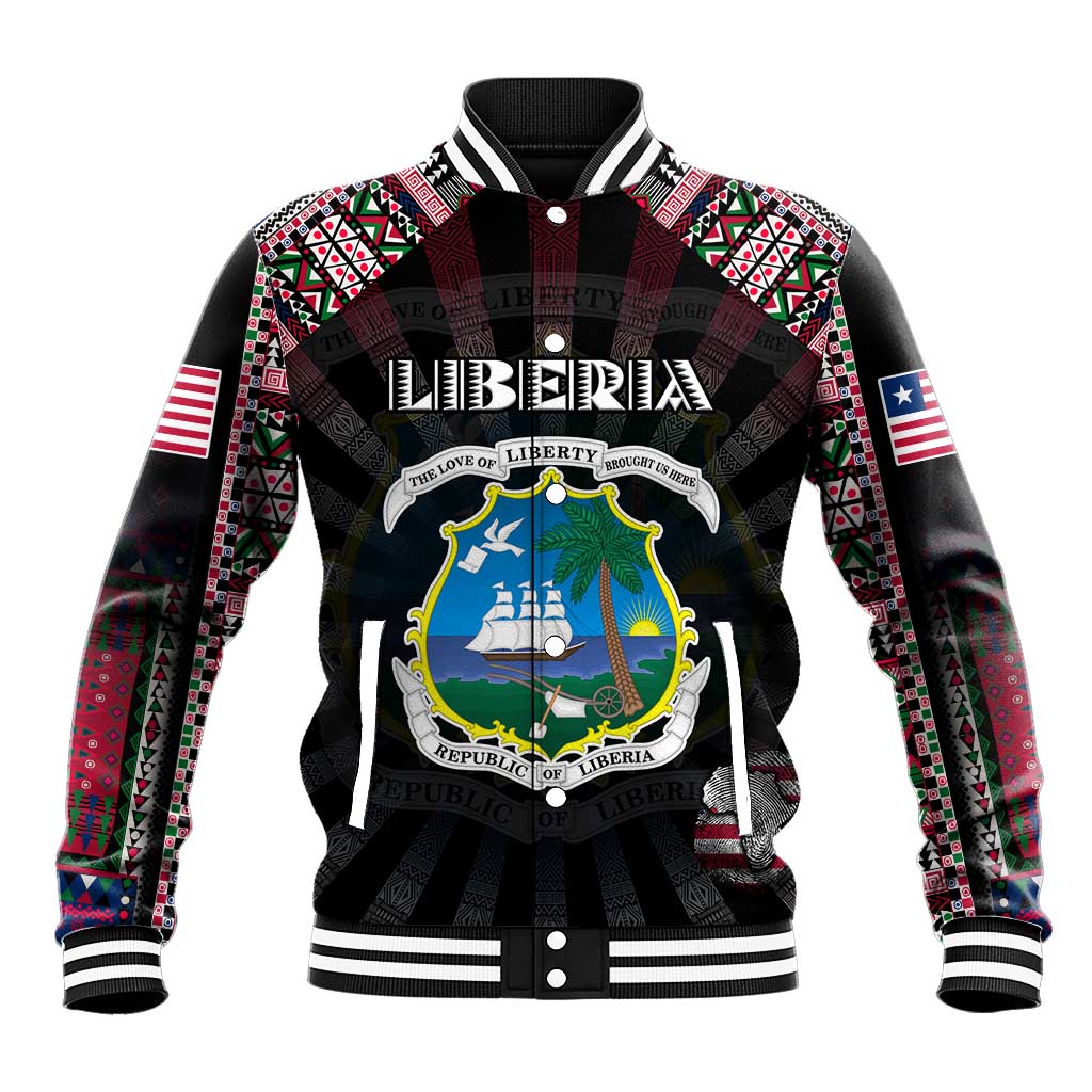 Personalized Liberia Roots Baseball Jacket African Pride in Fingerprint and Tribal Colors