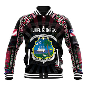 Personalized Liberia Roots Baseball Jacket African Pride in Fingerprint and Tribal Colors