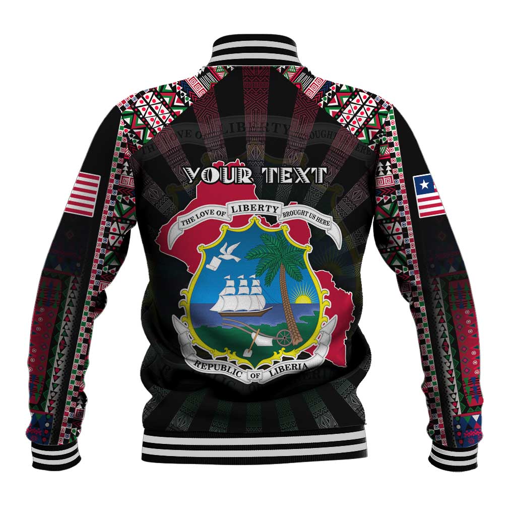 Personalized Liberia Roots Baseball Jacket African Pride in Fingerprint and Tribal Colors