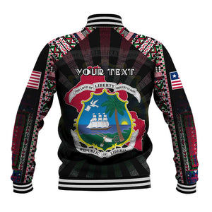 Personalized Liberia Roots Baseball Jacket African Pride in Fingerprint and Tribal Colors