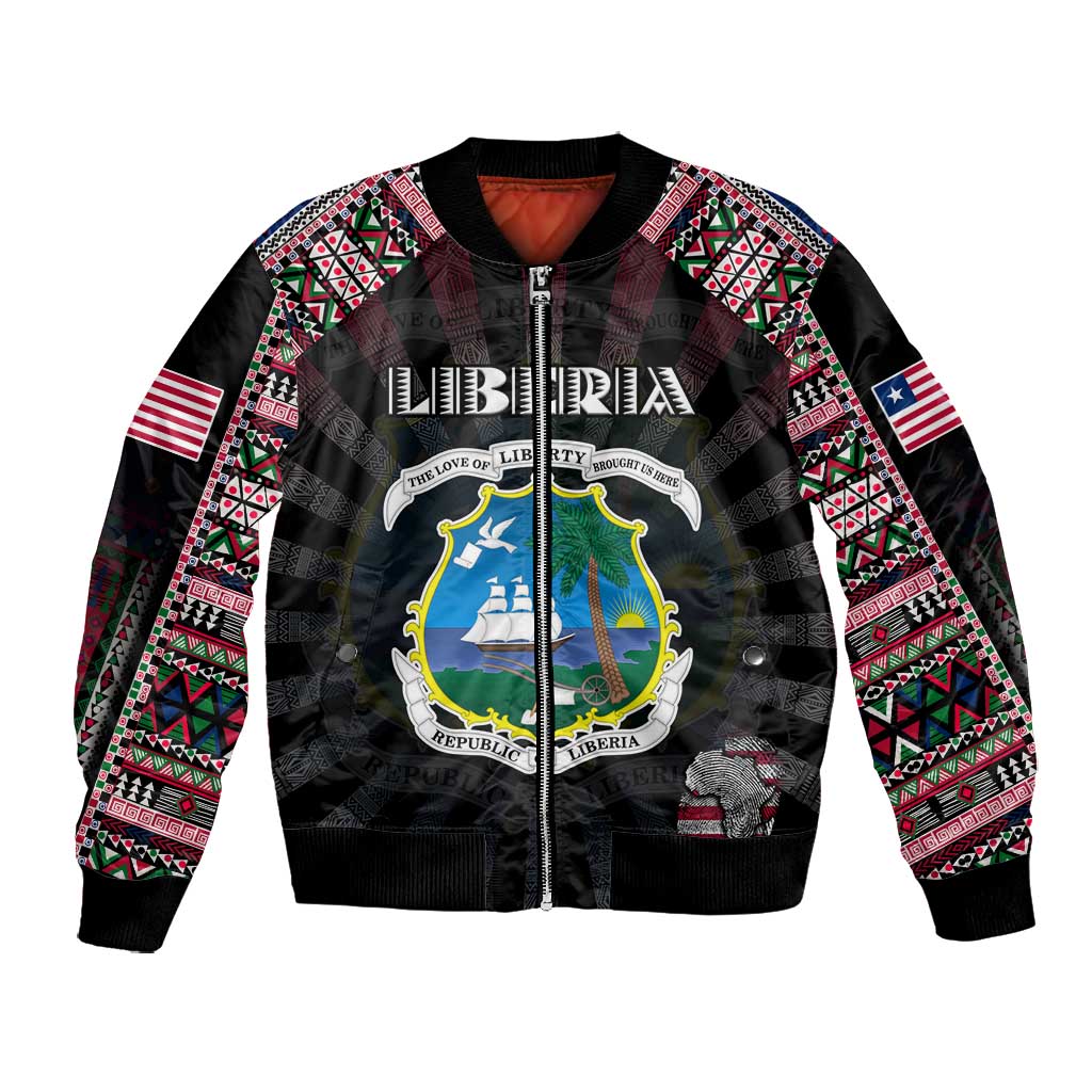 Personalized Liberia Roots Bomber Jacket African Pride in Fingerprint and Tribal Colors
