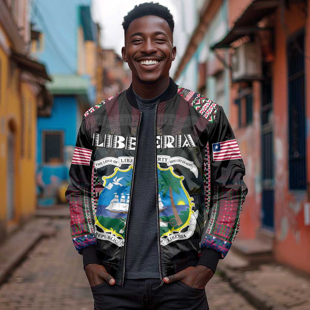 Personalized Liberia Roots Bomber Jacket African Pride in Fingerprint and Tribal Colors