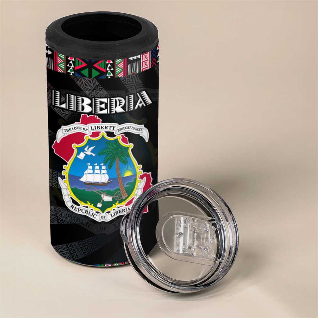 Liberia Roots 4 in 1 Can Cooler Tumbler African Pride in Fingerprint and Tribal Colors