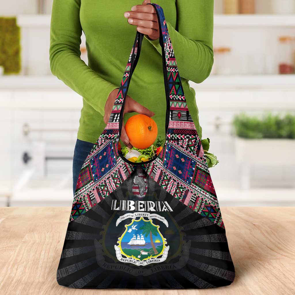 Liberia Roots Grocery Bag African Pride in Fingerprint and Tribal Colors