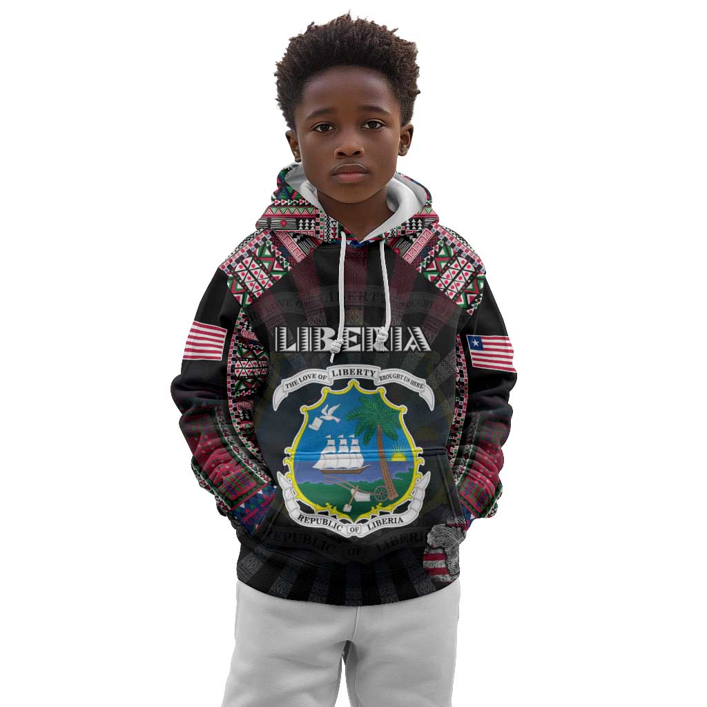 Personalized Liberia Roots Kid Hoodie African Pride in Fingerprint and Tribal Colors