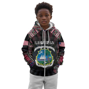 Personalized Liberia Roots Kid Hoodie African Pride in Fingerprint and Tribal Colors