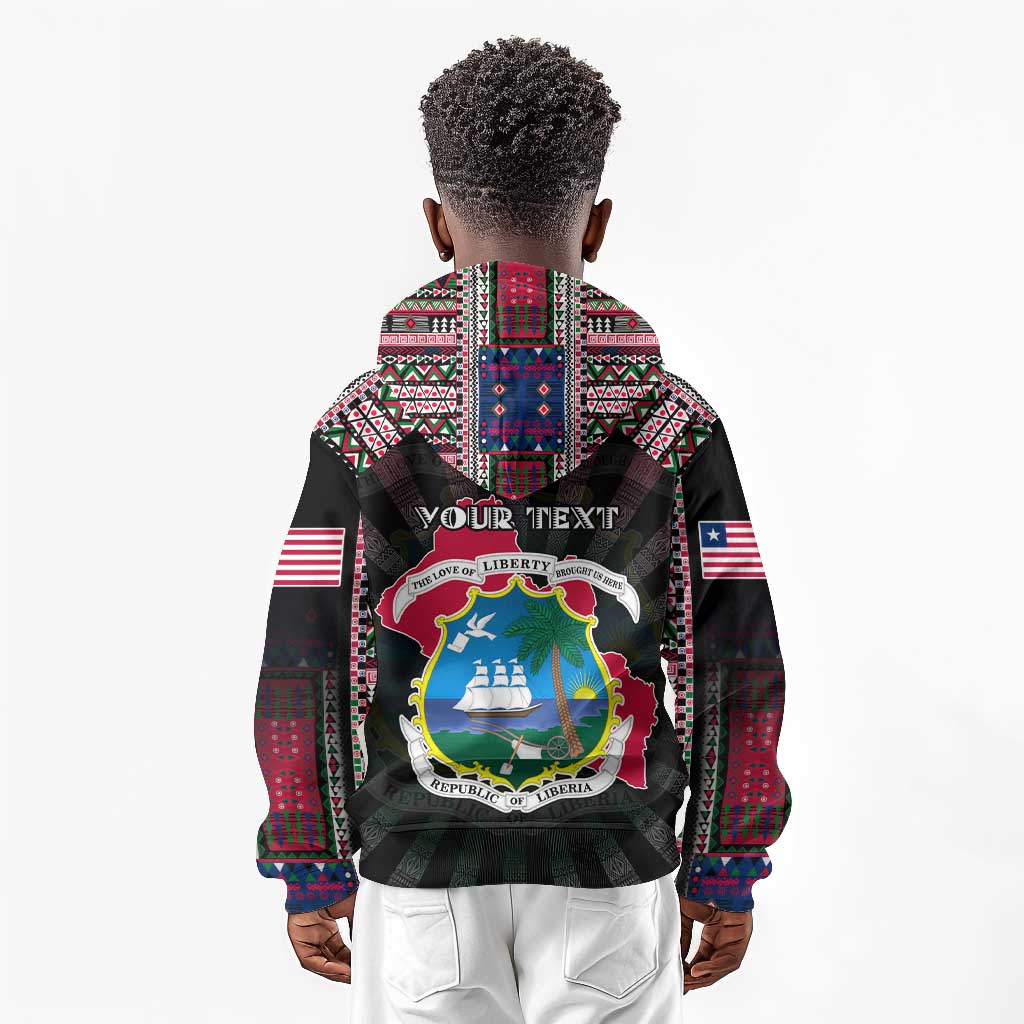 Personalized Liberia Roots Kid Hoodie African Pride in Fingerprint and Tribal Colors