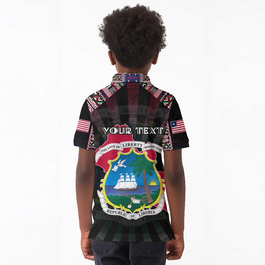 Personalized Liberia Roots Kid Polo Shirt African Pride in Fingerprint and Tribal Colors