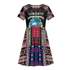 Personalized Liberia Roots Kid Short Sleeve Dress African Pride in Fingerprint and Tribal Colors