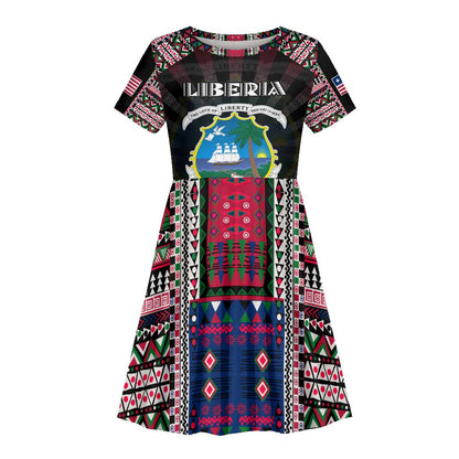 Personalized Liberia Roots Kid Short Sleeve Dress African Pride in Fingerprint and Tribal Colors
