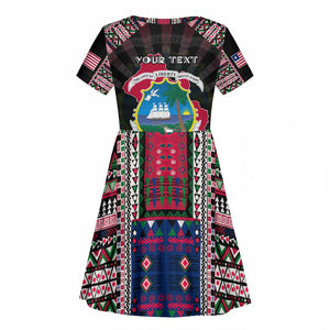 Personalized Liberia Roots Kid Short Sleeve Dress African Pride in Fingerprint and Tribal Colors