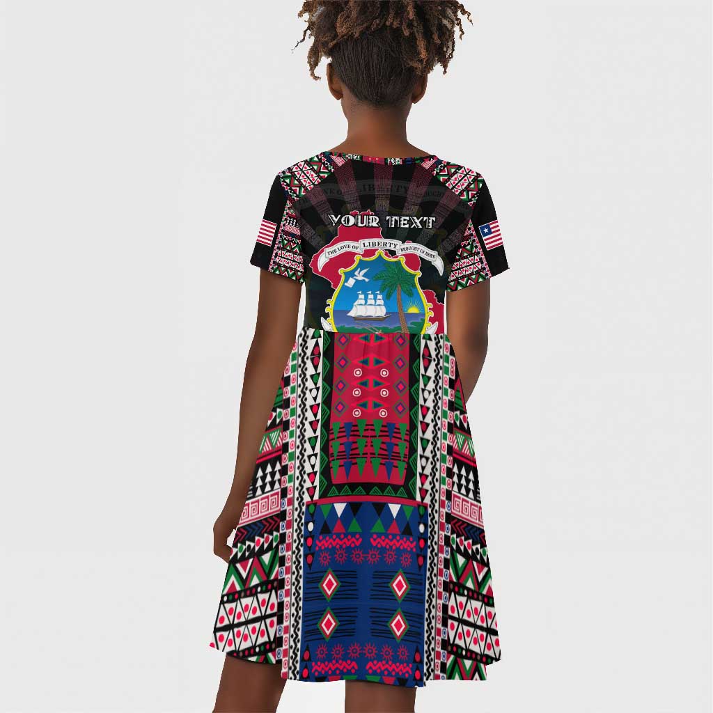 Personalized Liberia Roots Kid Short Sleeve Dress African Pride in Fingerprint and Tribal Colors