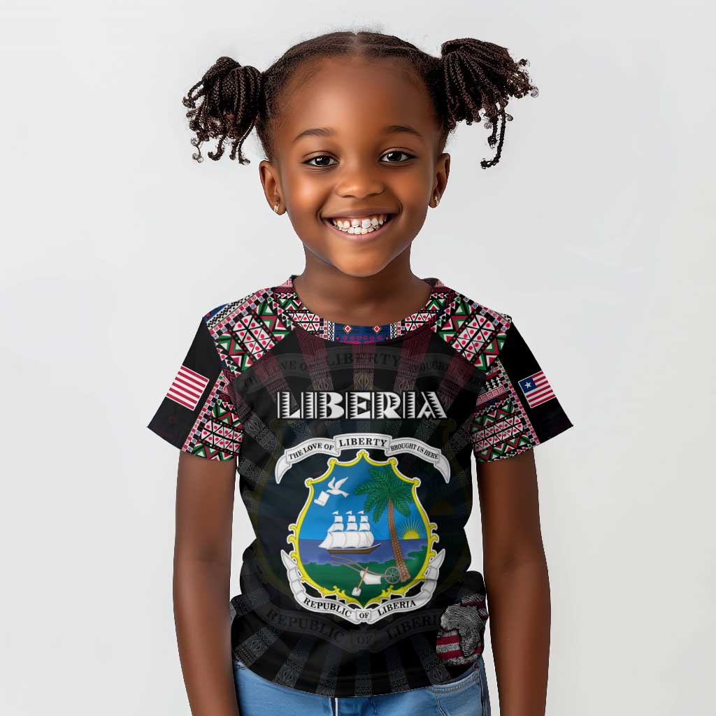 Personalized Liberia Roots Kid T shirt African Pride in Fingerprint and Tribal Colors