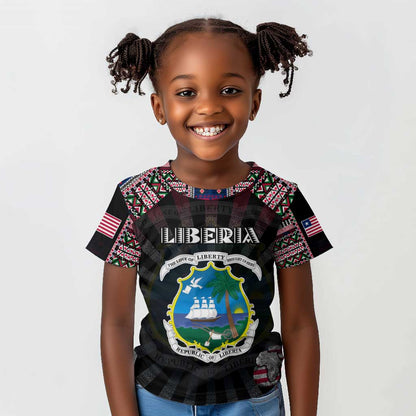 Personalized Liberia Roots Kid T shirt African Pride in Fingerprint and Tribal Colors