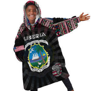 Personalized Liberia Roots Kid Wearable Blanket Hoodie African Pride in Fingerprint and Tribal Colors