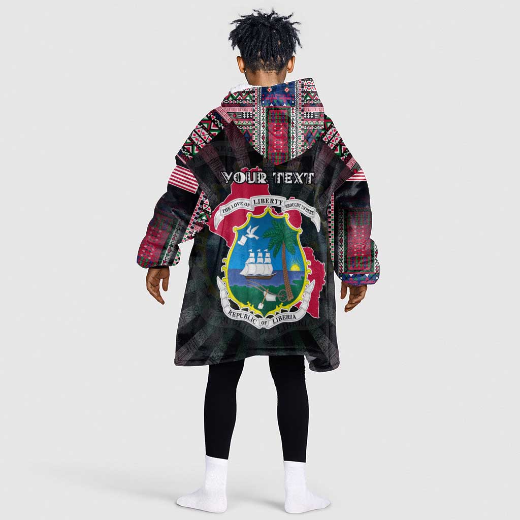 Personalized Liberia Roots Kid Wearable Blanket Hoodie African Pride in Fingerprint and Tribal Colors