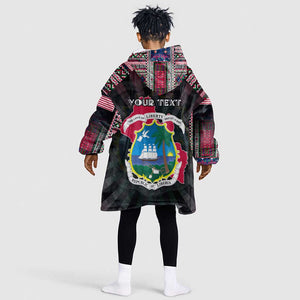 Personalized Liberia Roots Kid Wearable Blanket Hoodie African Pride in Fingerprint and Tribal Colors