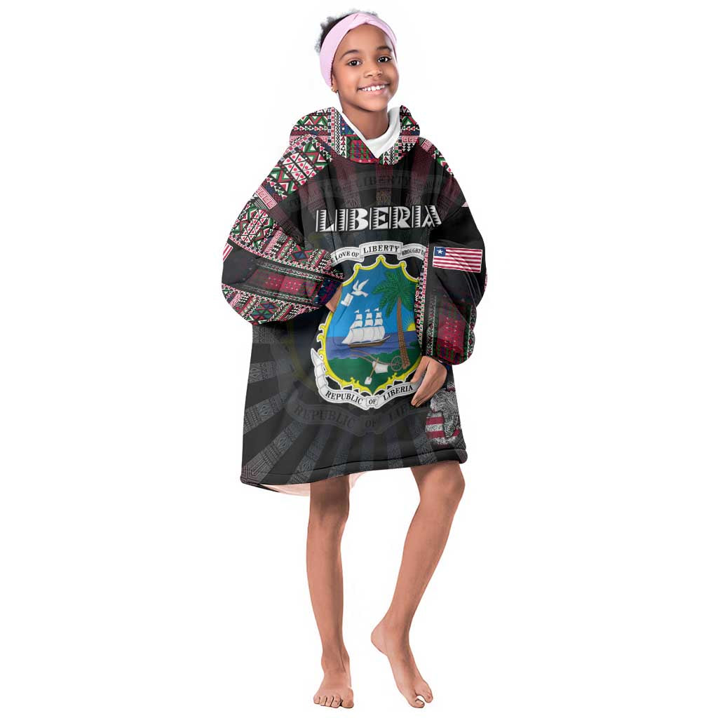 Personalized Liberia Roots Kid Wearable Blanket Hoodie African Pride in Fingerprint and Tribal Colors