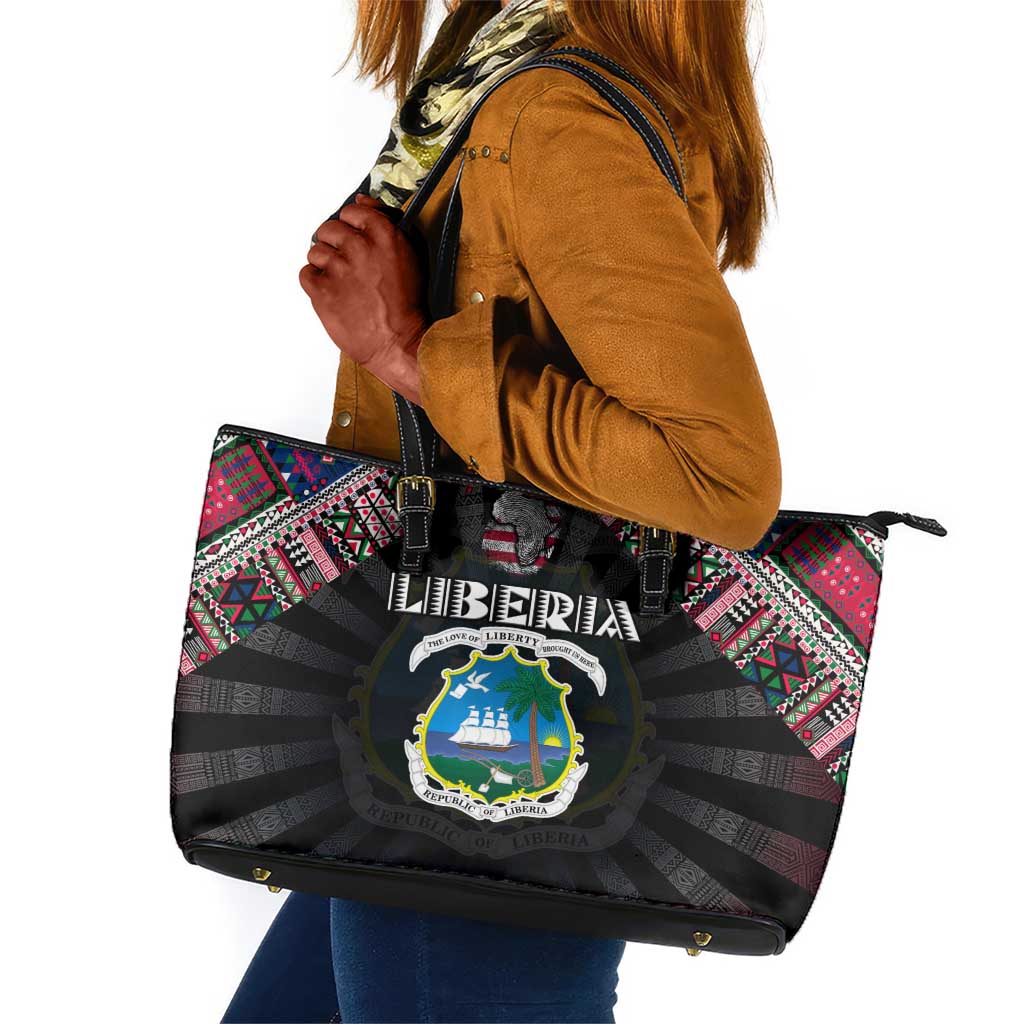 Liberia Roots Leather Tote Bag African Pride in Fingerprint and Tribal Colors