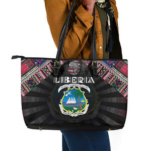 Liberia Roots Leather Tote Bag African Pride in Fingerprint and Tribal Colors