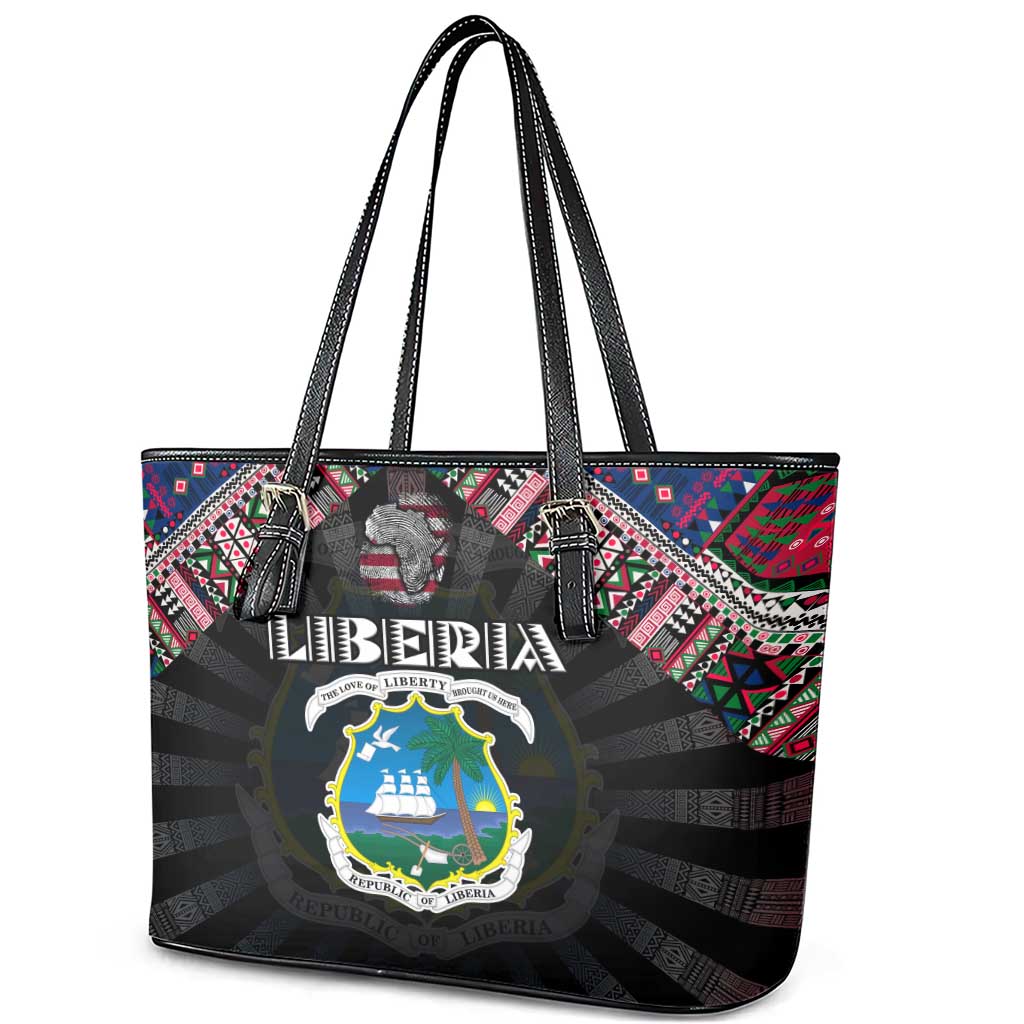 Liberia Roots Leather Tote Bag African Pride in Fingerprint and Tribal Colors