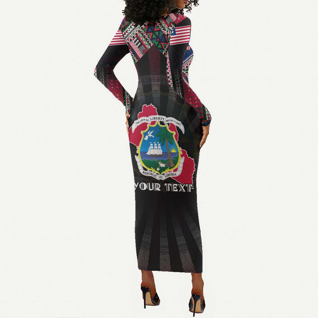 Personalized Liberia Roots Long Sleeve Bodycon Dress African Pride in Fingerprint and Tribal Colors