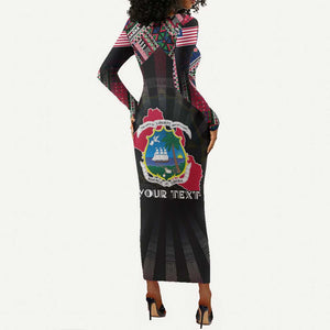 Personalized Liberia Roots Long Sleeve Bodycon Dress African Pride in Fingerprint and Tribal Colors