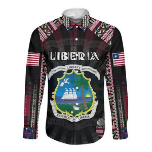 Personalized Liberia Roots Long Sleeve Button Shirt African Pride in Fingerprint and Tribal Colors