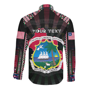 Personalized Liberia Roots Long Sleeve Button Shirt African Pride in Fingerprint and Tribal Colors