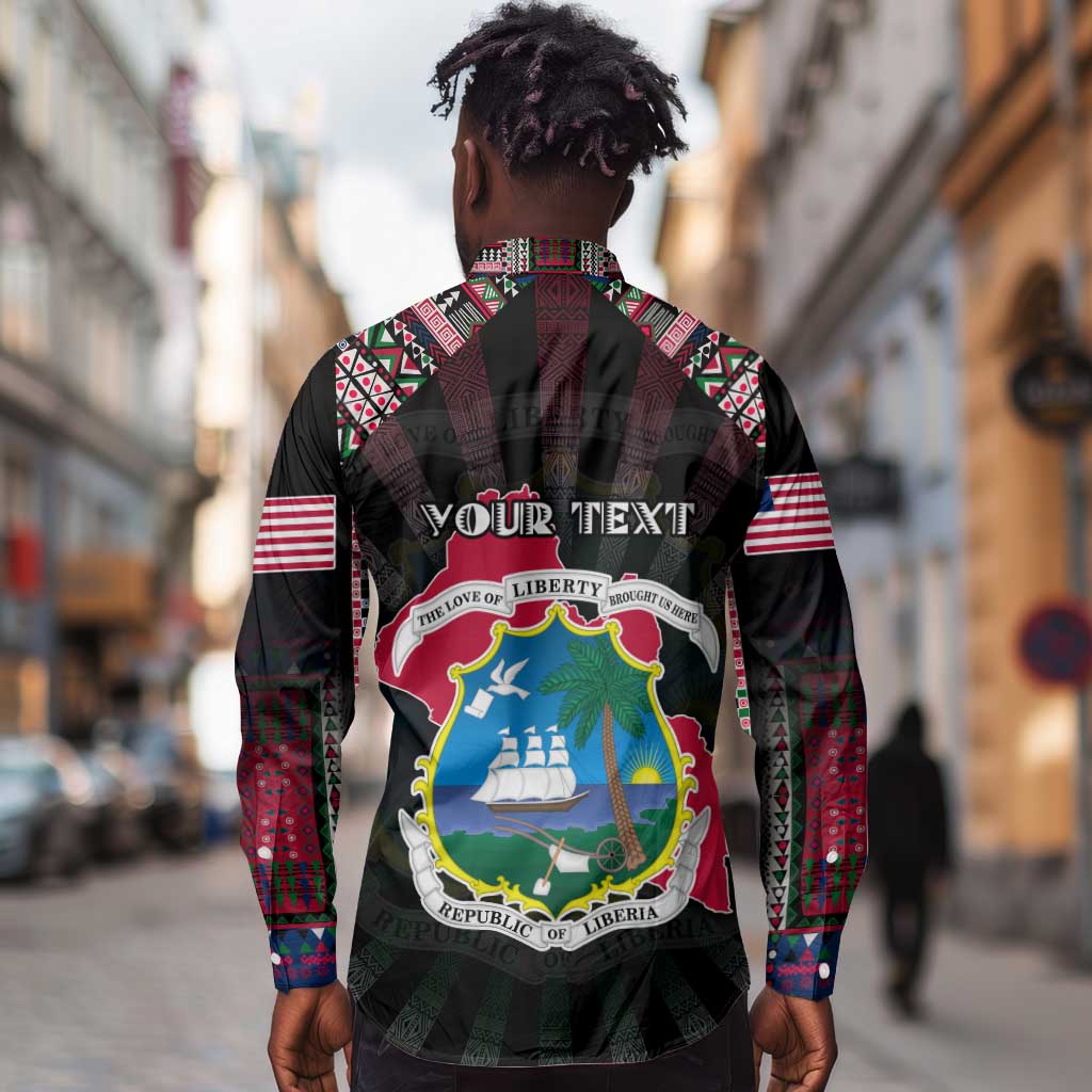 Personalized Liberia Roots Long Sleeve Button Shirt African Pride in Fingerprint and Tribal Colors