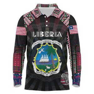 Personalized Liberia Roots Long Sleeve Polo Shirt African Pride in Fingerprint and Tribal Colors
