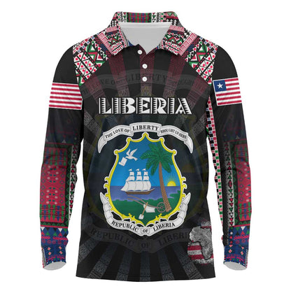 Personalized Liberia Roots Long Sleeve Polo Shirt African Pride in Fingerprint and Tribal Colors