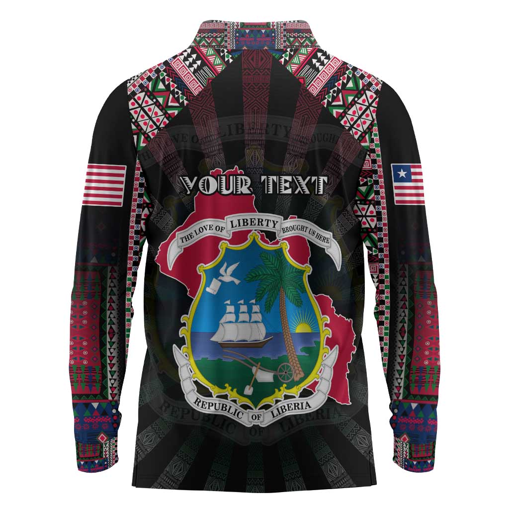 Personalized Liberia Roots Long Sleeve Polo Shirt African Pride in Fingerprint and Tribal Colors