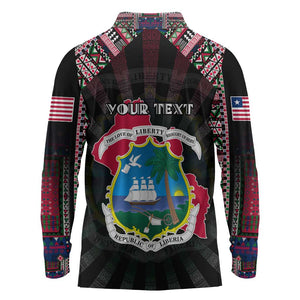 Personalized Liberia Roots Long Sleeve Polo Shirt African Pride in Fingerprint and Tribal Colors