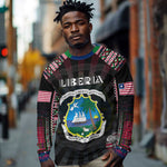 Personalized Liberia Roots Long Sleeve Shirt African Pride in Fingerprint and Tribal Colors