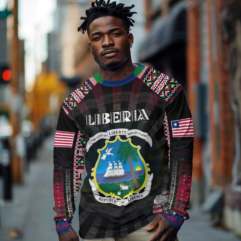 Personalized Liberia Roots Long Sleeve Shirt African Pride in Fingerprint and Tribal Colors
