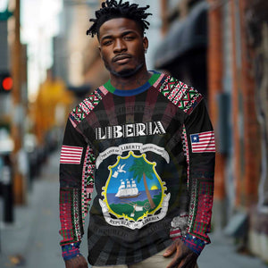 Personalized Liberia Roots Long Sleeve Shirt African Pride in Fingerprint and Tribal Colors