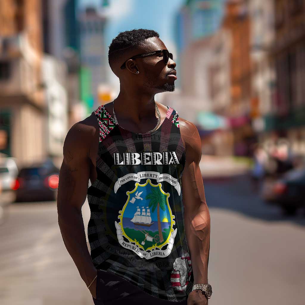 Personalized Liberia Roots Men Tank Top African Pride in Fingerprint and Tribal Colors