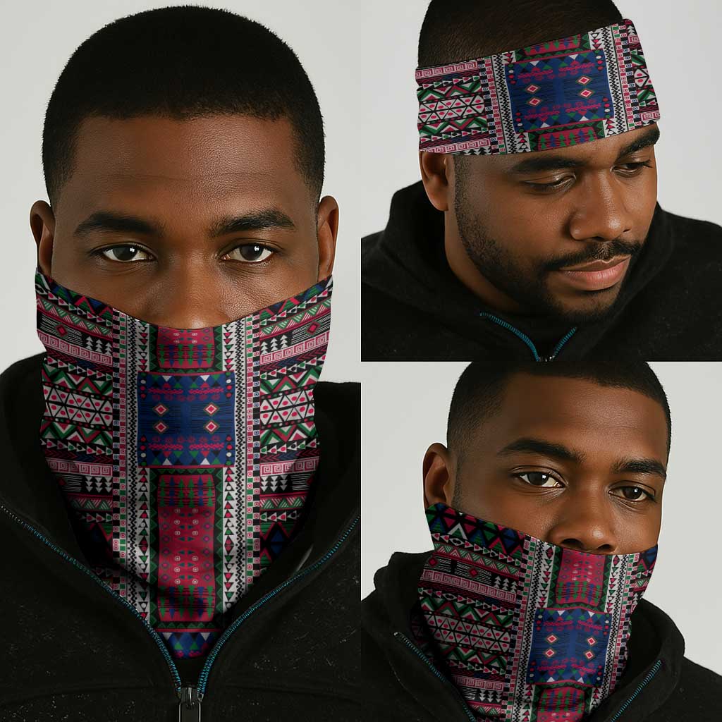 Liberia Roots Neck Gaiter African Pride in Fingerprint and Tribal Colors - African Pride