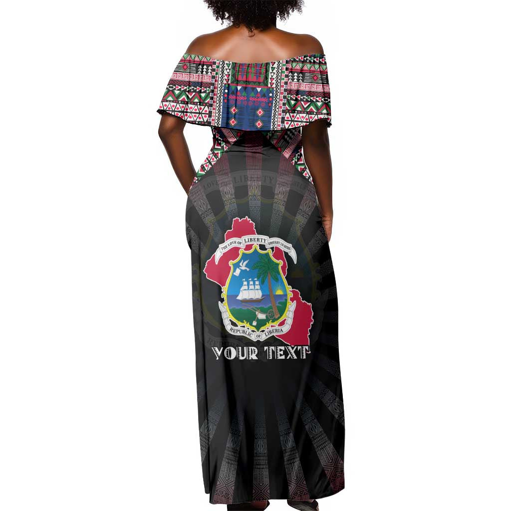 Personalized Liberia Roots Off Shoulder Maxi Dress African Pride in Fingerprint and Tribal Colors