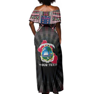 Personalized Liberia Roots Off Shoulder Maxi Dress African Pride in Fingerprint and Tribal Colors