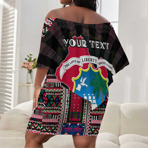 Personalized Liberia Roots Off Shoulder Short Dress African Pride in Fingerprint and Tribal Colors