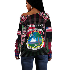 Personalized Liberia Roots Off Shoulder Sweater African Pride in Fingerprint and Tribal Colors
