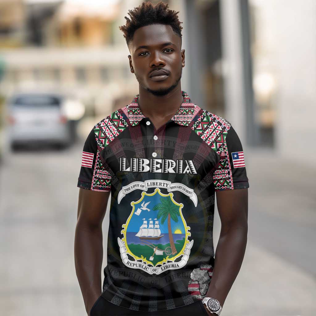 Personalized Liberia Roots Polo Shirt African Pride in Fingerprint and Tribal Colors
