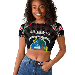 Personalized Liberia Roots Raglan Cropped T shirt African Pride in Fingerprint and Tribal Colors
