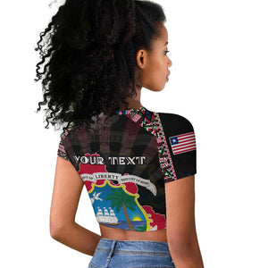 Personalized Liberia Roots Raglan Cropped T shirt African Pride in Fingerprint and Tribal Colors