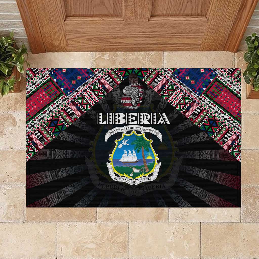 Liberia Roots Rubber Doormat African Pride in Fingerprint and Tribal Colors