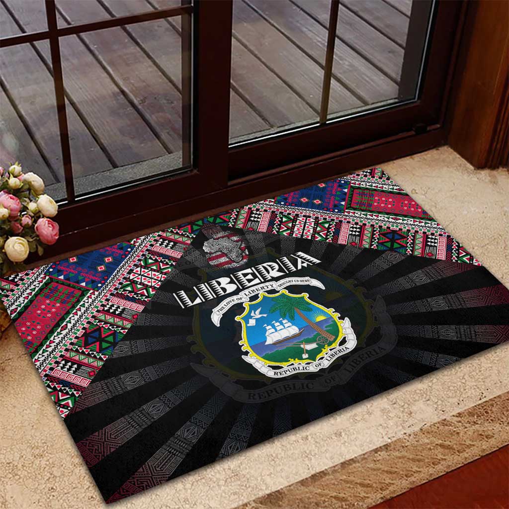 Liberia Roots Rubber Doormat African Pride in Fingerprint and Tribal Colors